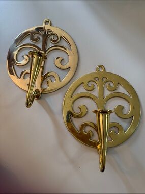 Gold Lacquered Wall-Mount Single Stem Vase Sconces - Set of 2